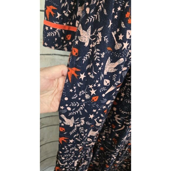 Boden Navy Blue Bird Print Dress US8L UK12L Midi Viscose Knit - Picture 5 of 9